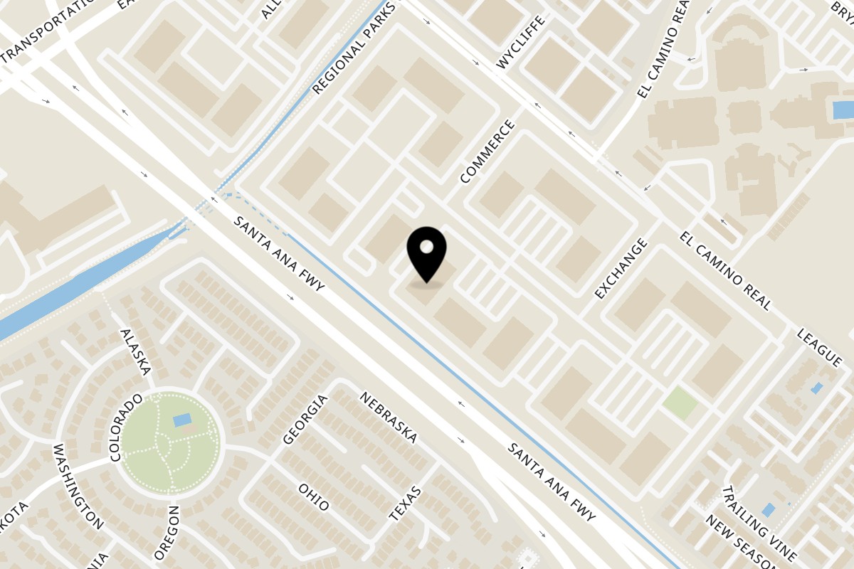 Map showing the location of Wara Bistro on 350 Commerce #150 in Irvine